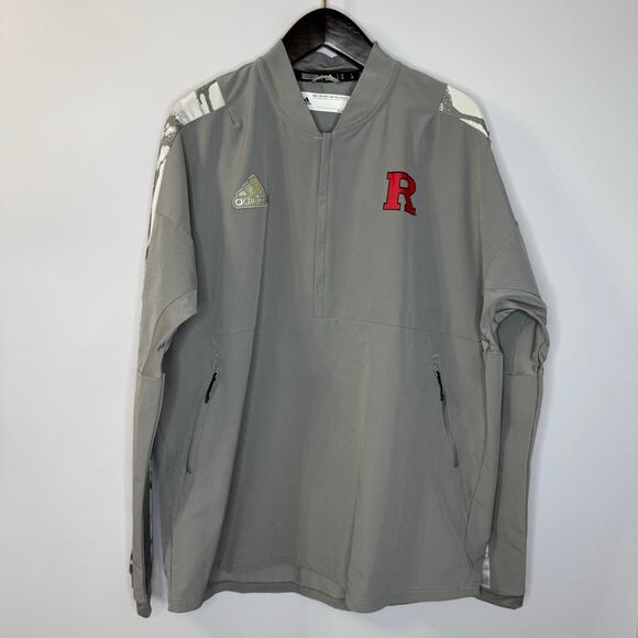 Adidas Rutgers 1/4 Zip Grey Sport LS Pullover Jacket Men's L Tall - Picture 1 of 11
